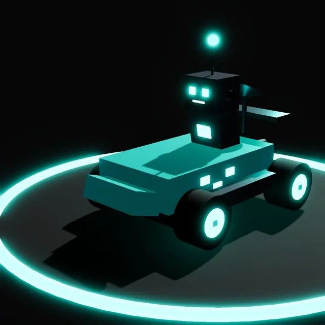Fahrer Pixel-Pit, ein Roboter in der türkisen Pixel-Kapsel