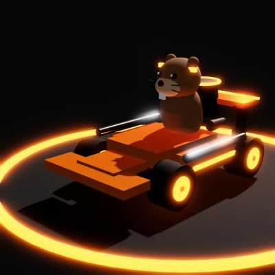 Fahrer Turbo-Toni, ein Murmeltier im orangen Turbo-Kart