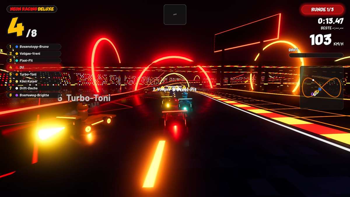 Neon Racing Deluxe Strecke Laser-Arena: Achterbahn-Kurs mit Steilkurven und Überführung