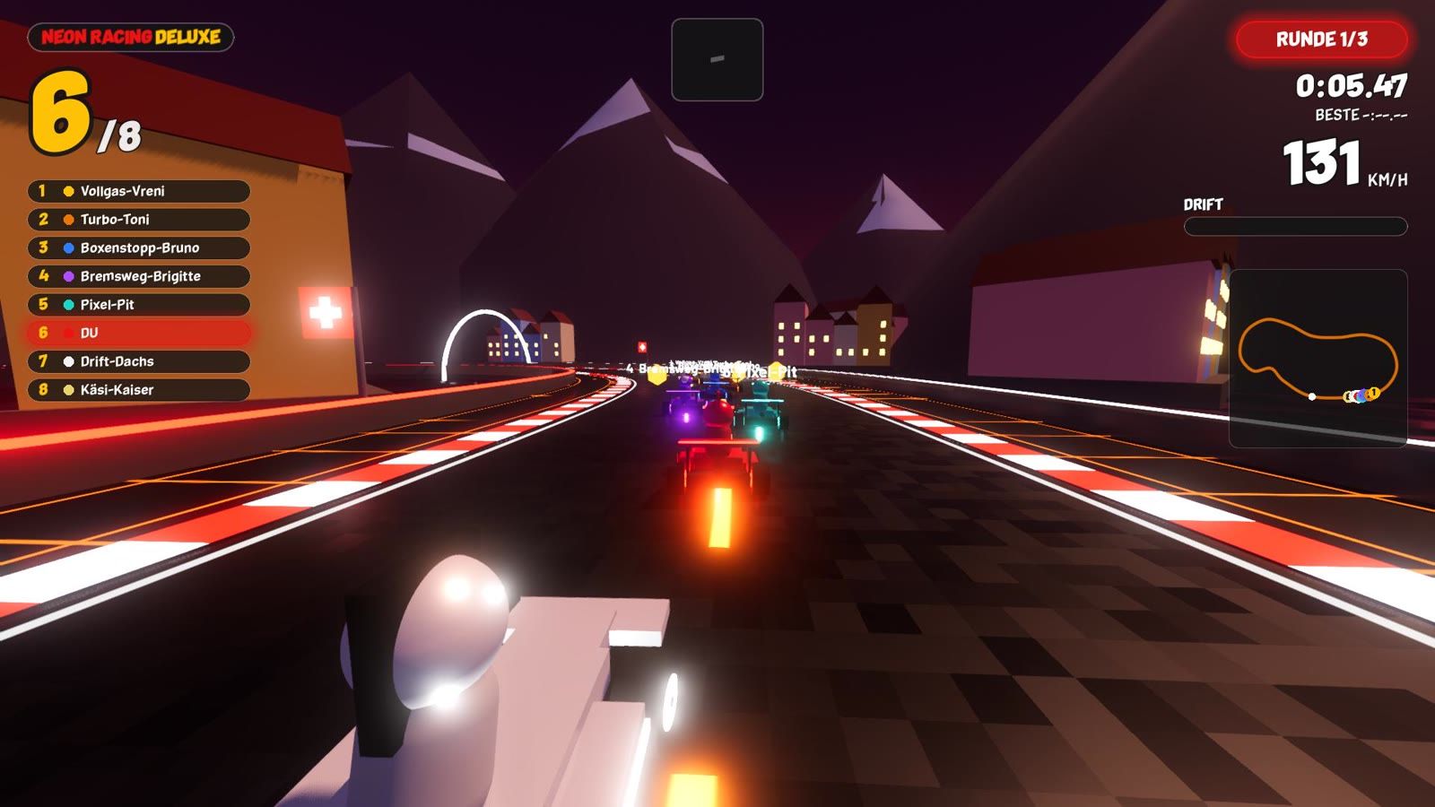 Neon Racing Deluxe Strecke Luzern: Karts an Kapellbrücke, Wasserturm und Altstadt am See