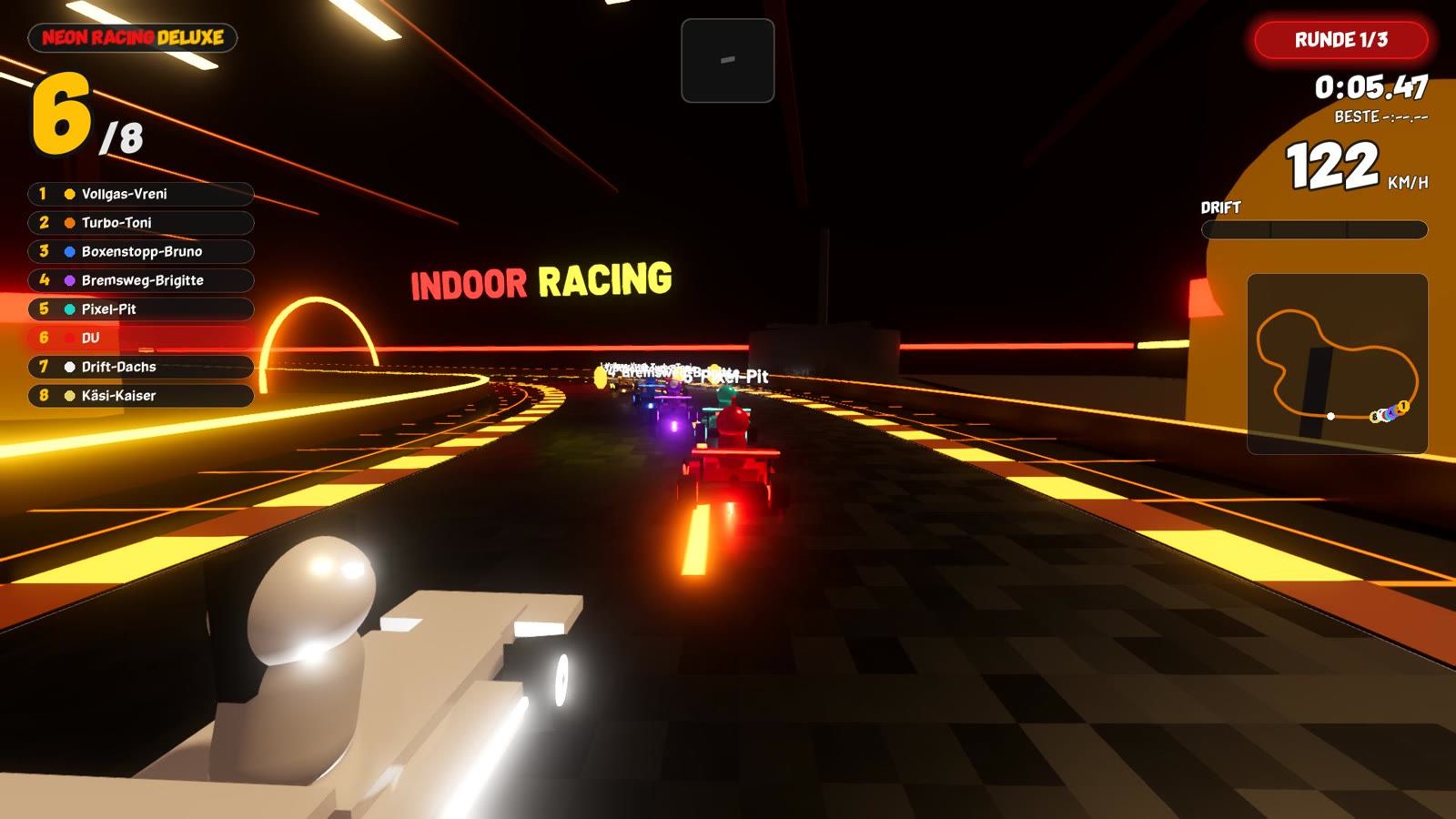 Neon Racing Deluxe Strecke Schoggi-Fabrik: Karts am Schoggi-See zwischen Rührwerken