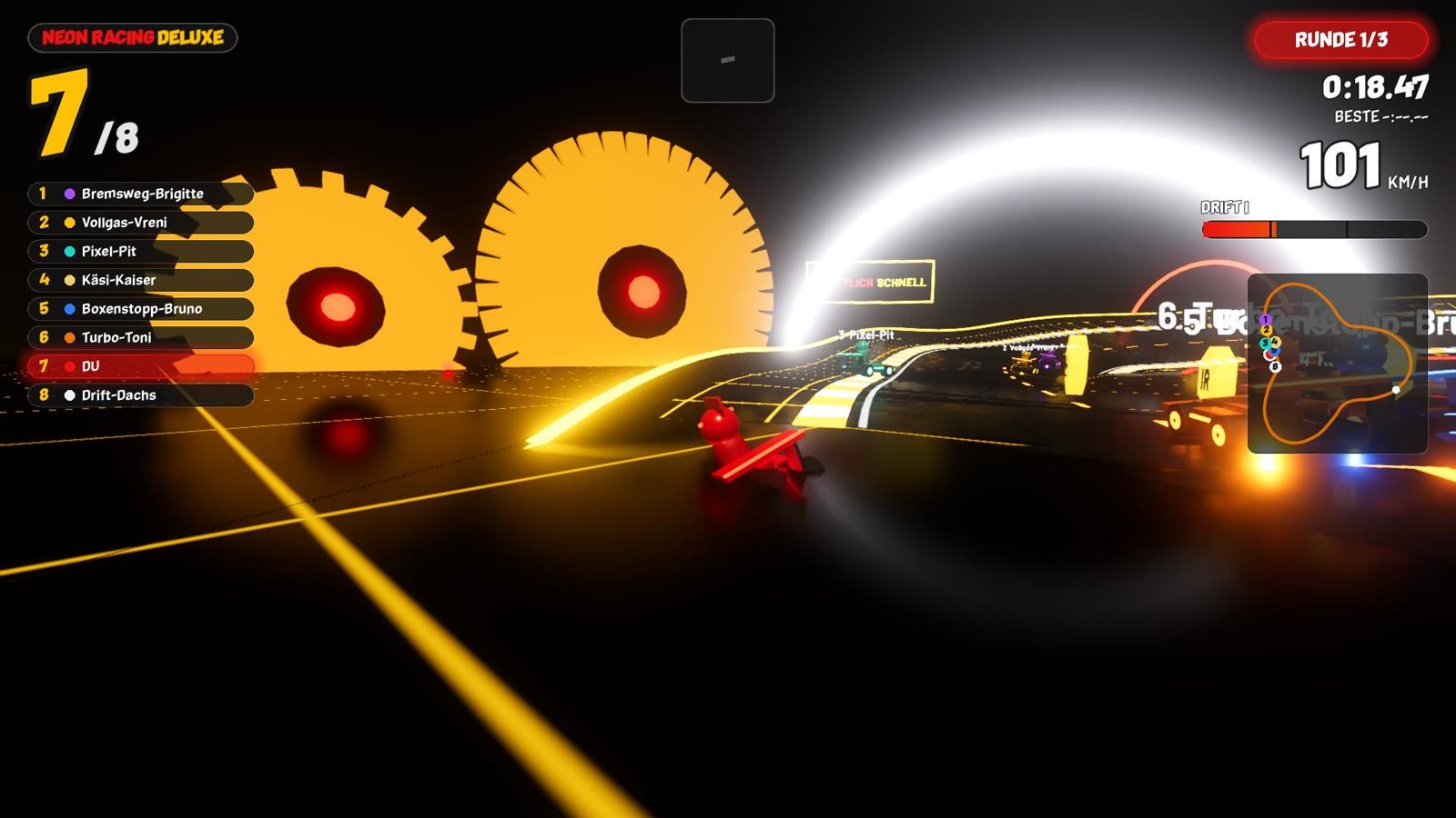 Neon Racing Deluxe Strecke Uhrwerk: Karts zwischen Riesen-Zahnrädern und der Zytglogge