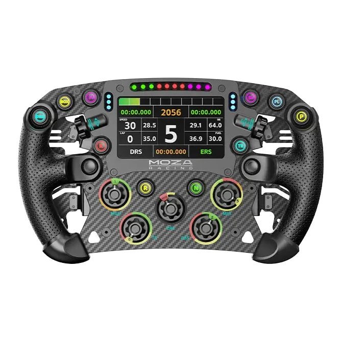 MOZA FSR2 Formel-Lenkrad mit 4.3-Zoll-Touchscreen und Carbonfront – Frontansicht