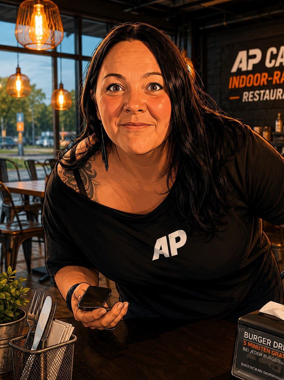 Tanja beim Service im AP Café Indoor-Racing